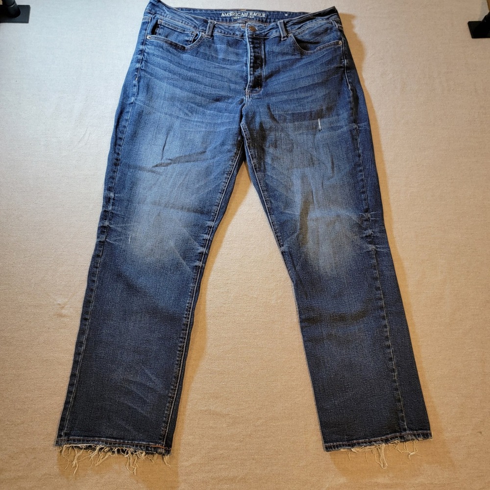 American Eagle Jeans Women 18 Long Blue Excellent Button Fly Raw Hem Stretch